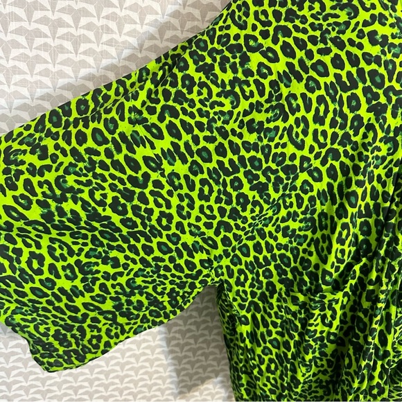 Style Park 1 Neon Green Animal Print Cheetah Kimono w/Pockets OS Bali Bohemian - Picture 6 of 11
